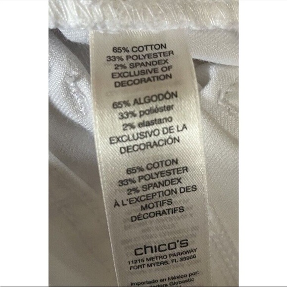 Chico’s Fabulously Slimming White Jeans w/ Floral Eyelet Trim On Legs Size 3 - Picture 9 of 10